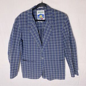 Vintage GB Clothing Company Wireless Blue Seersucker Plaid Blazer S 40R